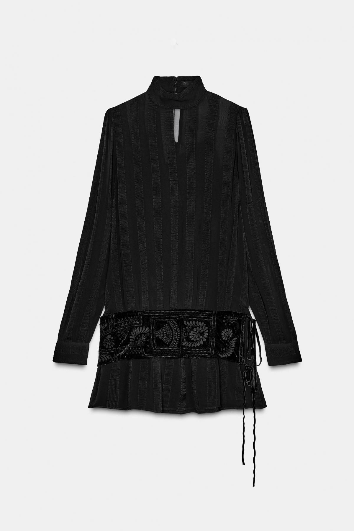 자라 벨벳 자수 코르셋 콤비 미니 원피스 7521/290 BLACK - 상품 이미지