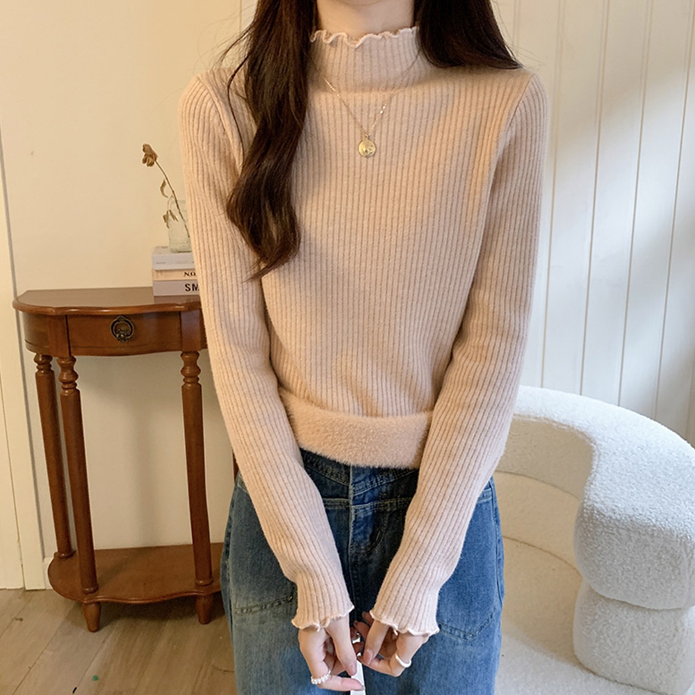 반목폴라 프릴넥 물결 겨울 융기모 세미크롭 니트 이미지 7