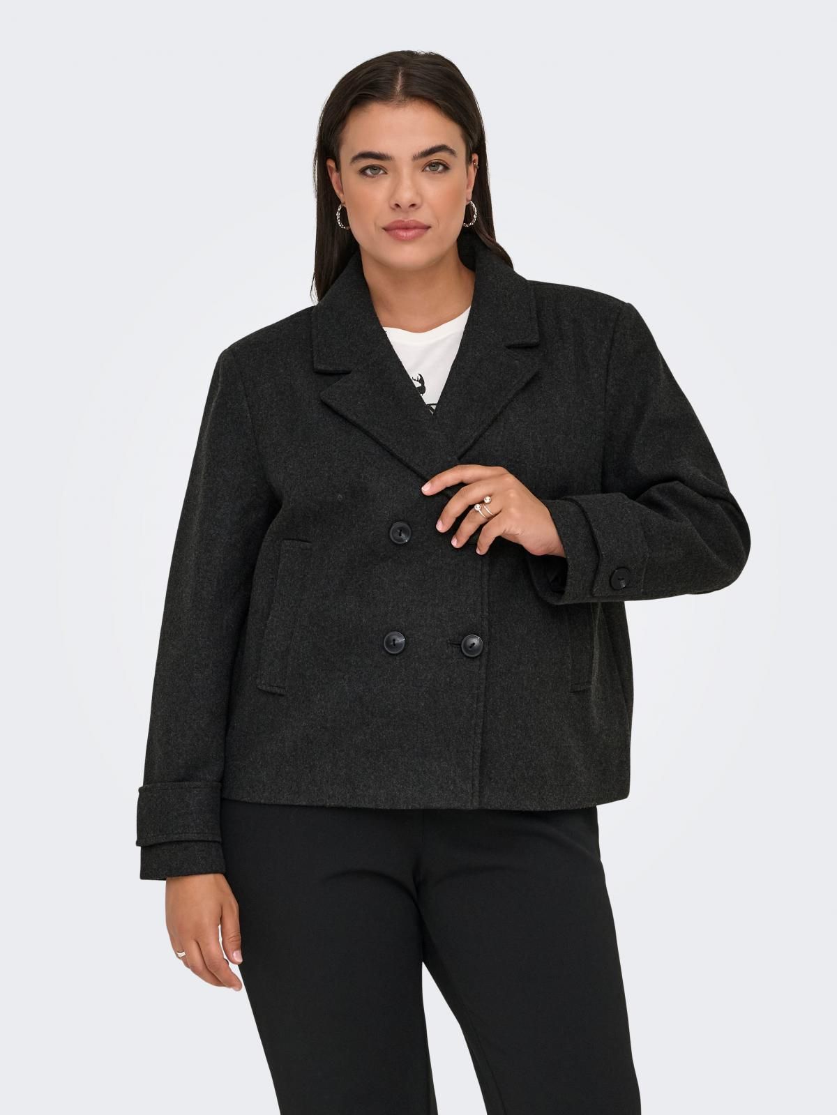 온리 빅사이즈 더블버튼 숏 코트 15354771_2383 GREY / DARK GREY MELANGE - 상품 이미지