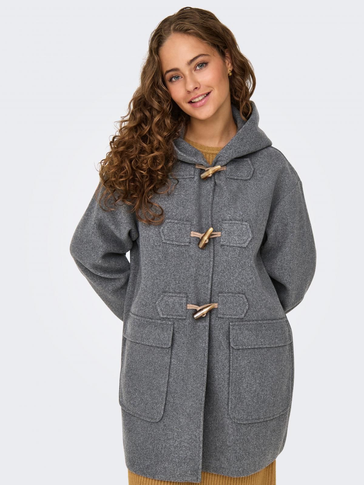 온리 테크니컬 울혼방 후드 더플코트 15334678_2382 GREY / MEDIUM GREY MELANGE - 상품 이미지
