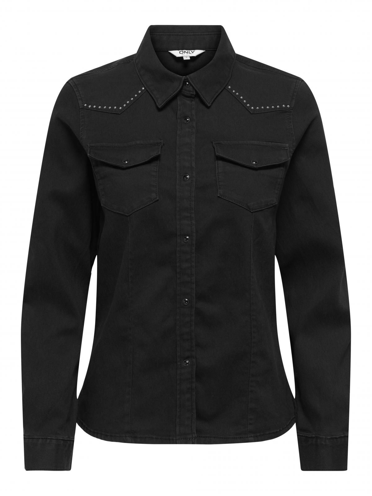 온리 스터드 장식 블랙 데님 셔츠 15352341_2103 BLACK / BLACK DENIM - 상세 이미지 3