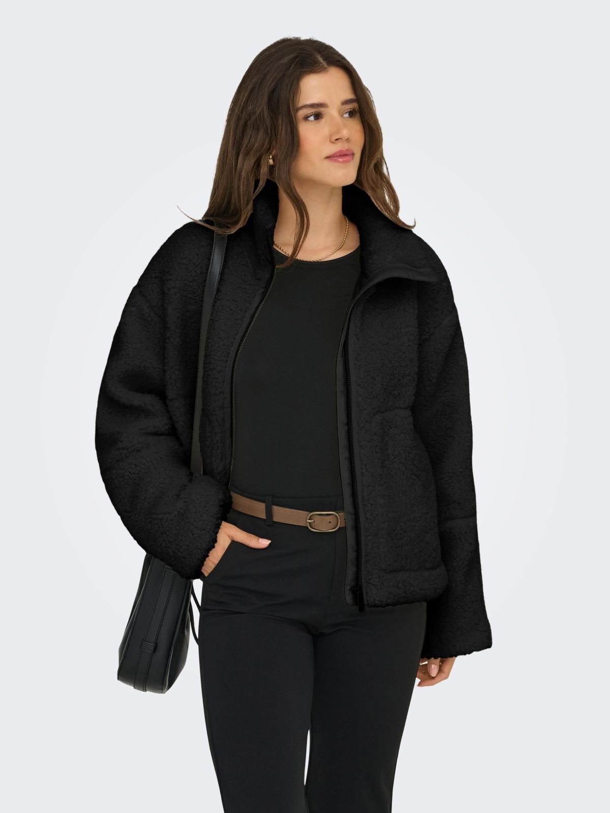 온리 테크니컬 하이넥 테디퍼 코트 15349400_2161 BLACK / BLACK - 상품 이미지