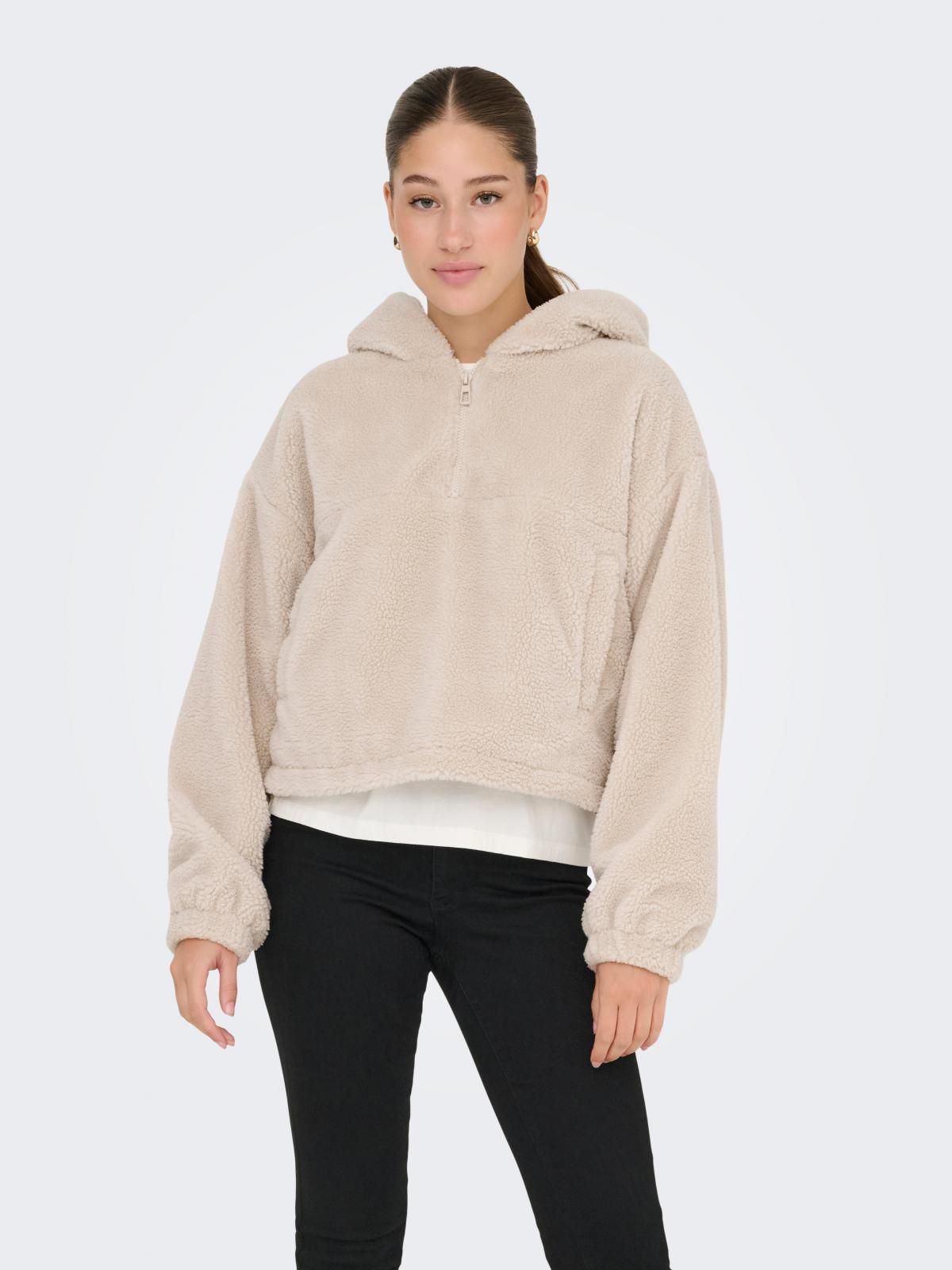 온리 테디 크롭 후드 재킷 15348632_115 BEIGE / PUMICE STONE - 상품 이미지