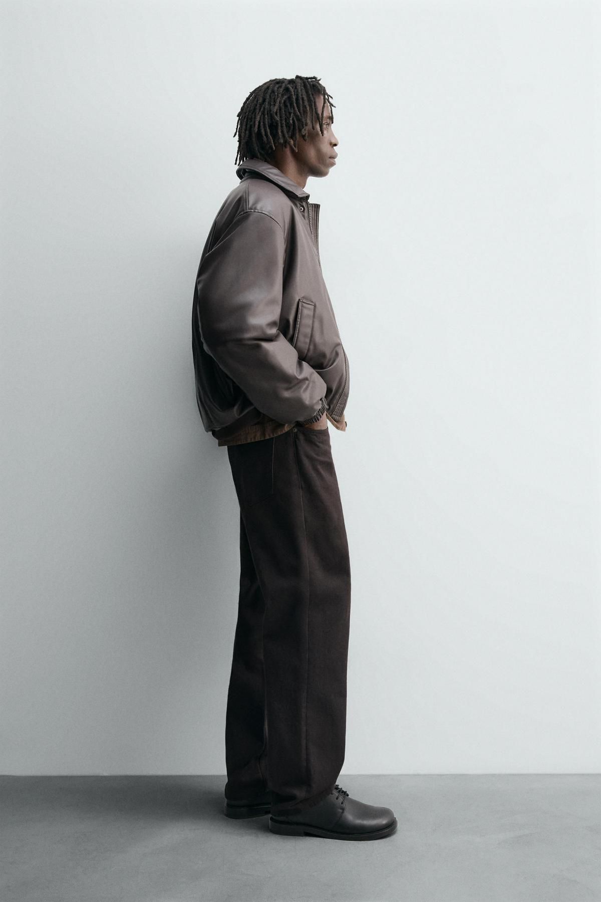 자라 테크니컬 레더 릴랙스핏 재킷 3833/304 DARK BROWN - 상세 이미지 5