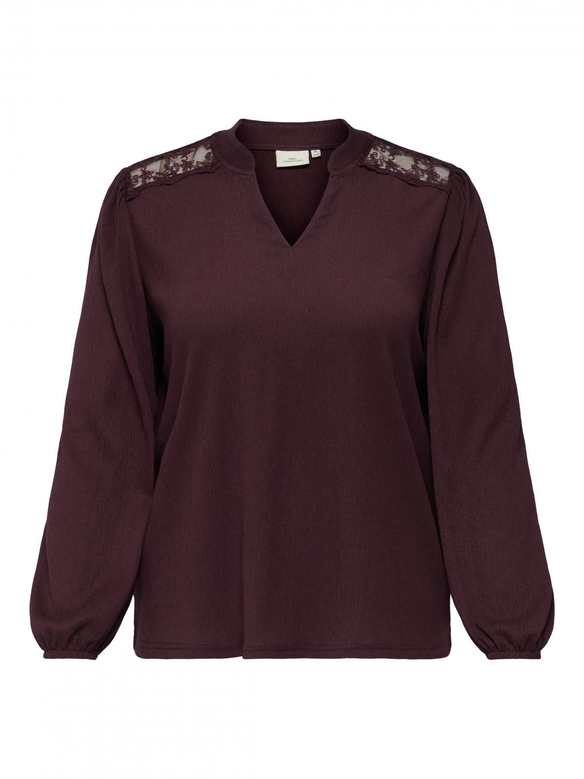 온리 빅사이즈 크레이프 브이넥 레이스 블라우스 15358646_1010 PURPLE / WINETASTING - 상세 이미지 3