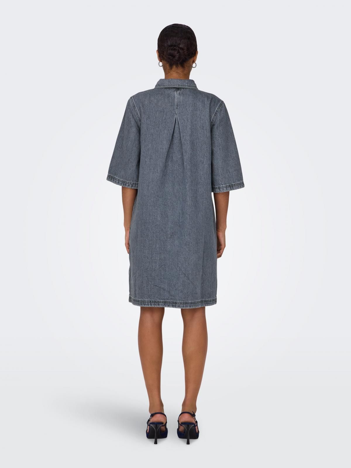 온리 데님 카라 반팔 버튼업 미니 원피스 15335635_3601 GREY / GREY DENIM - 상세 이미지 2