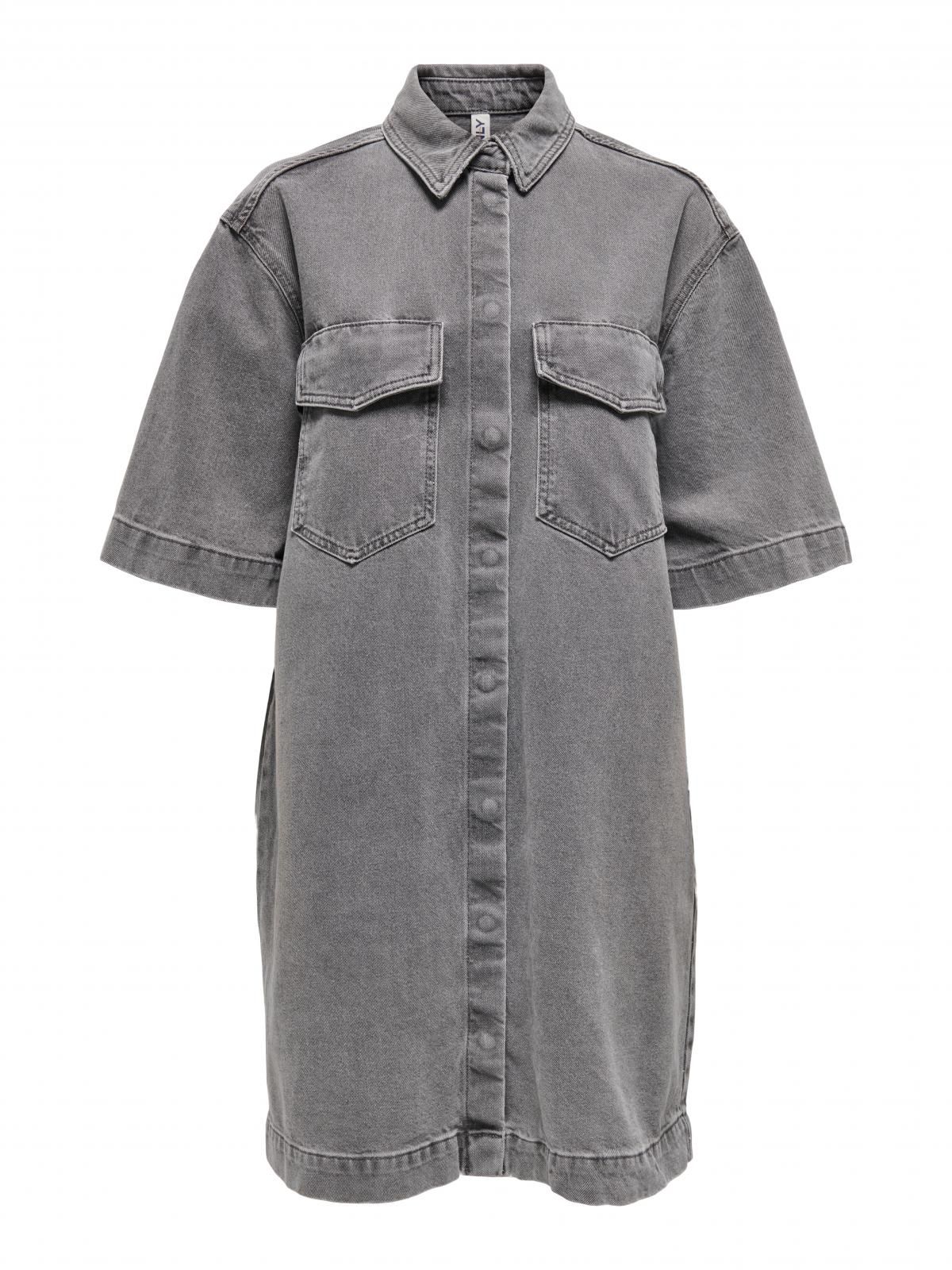 온리 테크니컬 연청 데님 셔츠 미니 원피스 15327766_2105 GREY / MEDIUM GREY DENIM - 상세 이미지 3
