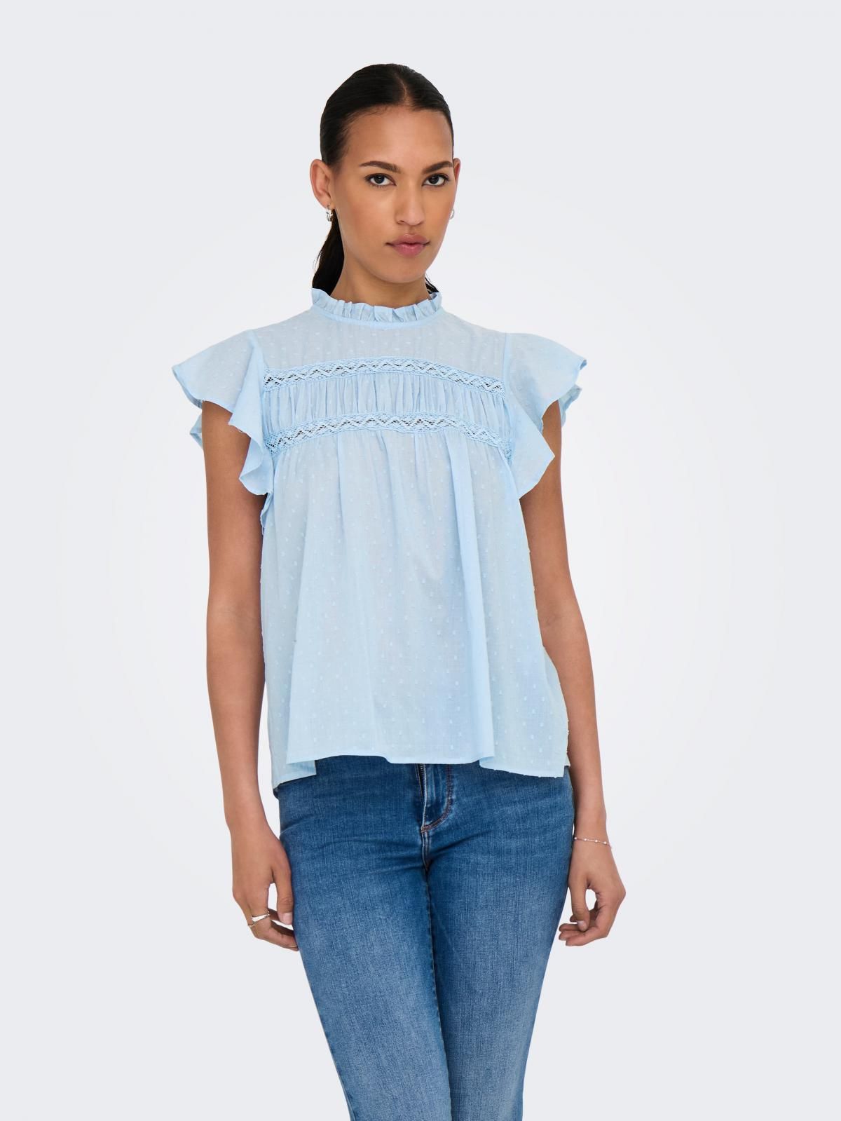 온리 프릴 라이트 블루 플레어 블라우스 15337637_1243 BLUE / CASHMERE BLUE - 상세 이미지 2