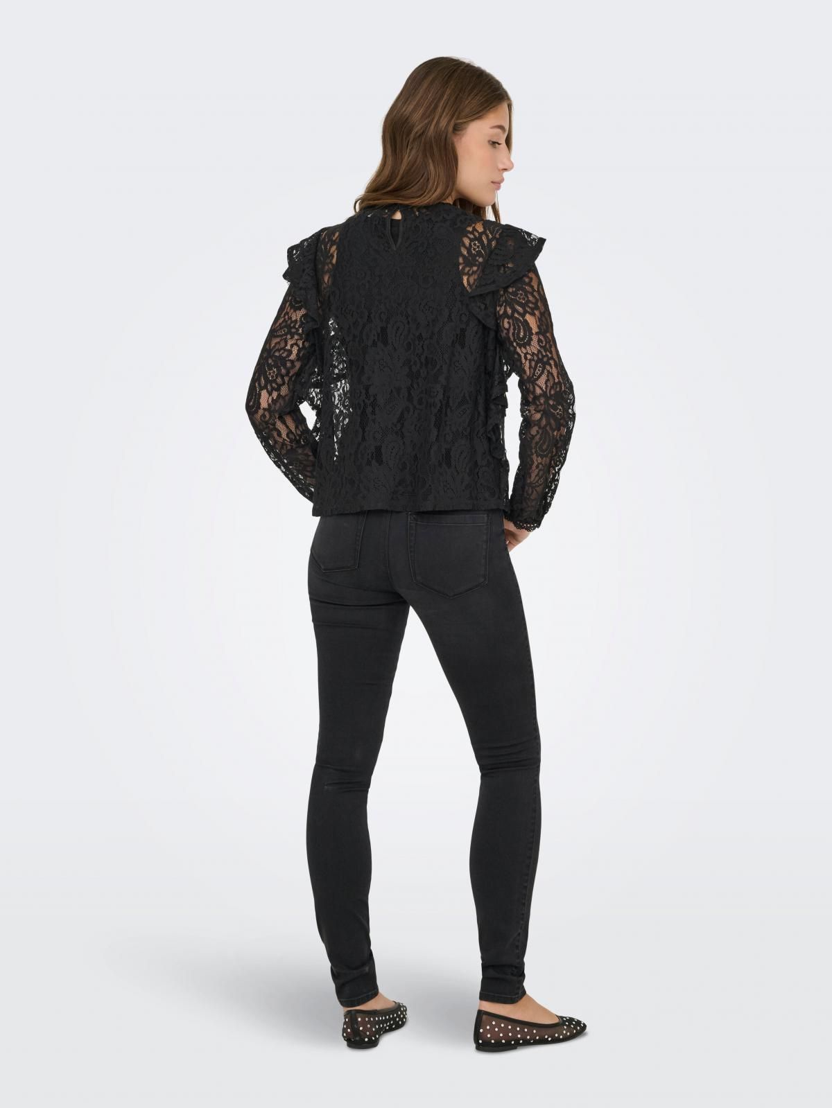 온리 레이스 러플 라운드넥 블라우스 블랙 15355460_2161 BLACK / BLACK - 상세 이미지 2