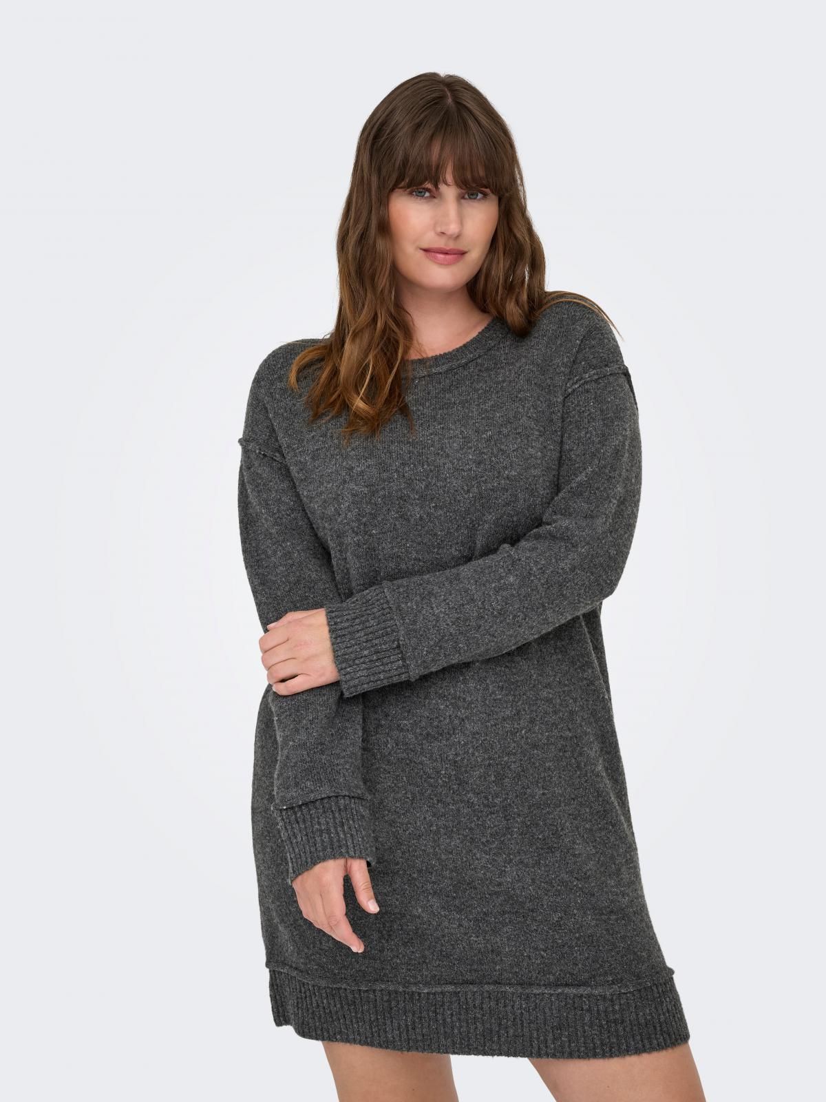온리 빅사이즈 라운드넥 니트 원피스 15358932_2382 GREY / MEDIUM GREY MELANGE - 상품 이미지