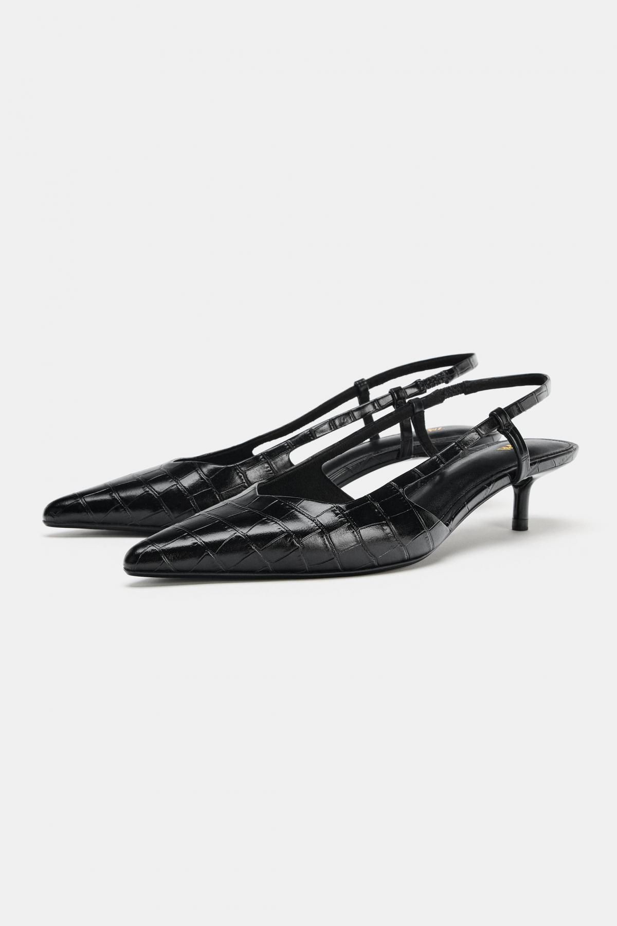 자라 엠보 크로커 슬링백 슈즈 로우힐 1256/710 BLACK - 상세 이미지 4