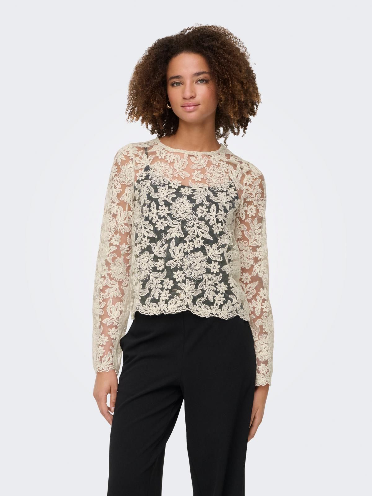 온리 레이스 3D플라워 퍼프소매 블라우스 15364735_13 GREY / BIRCH - 상세 이미지 2