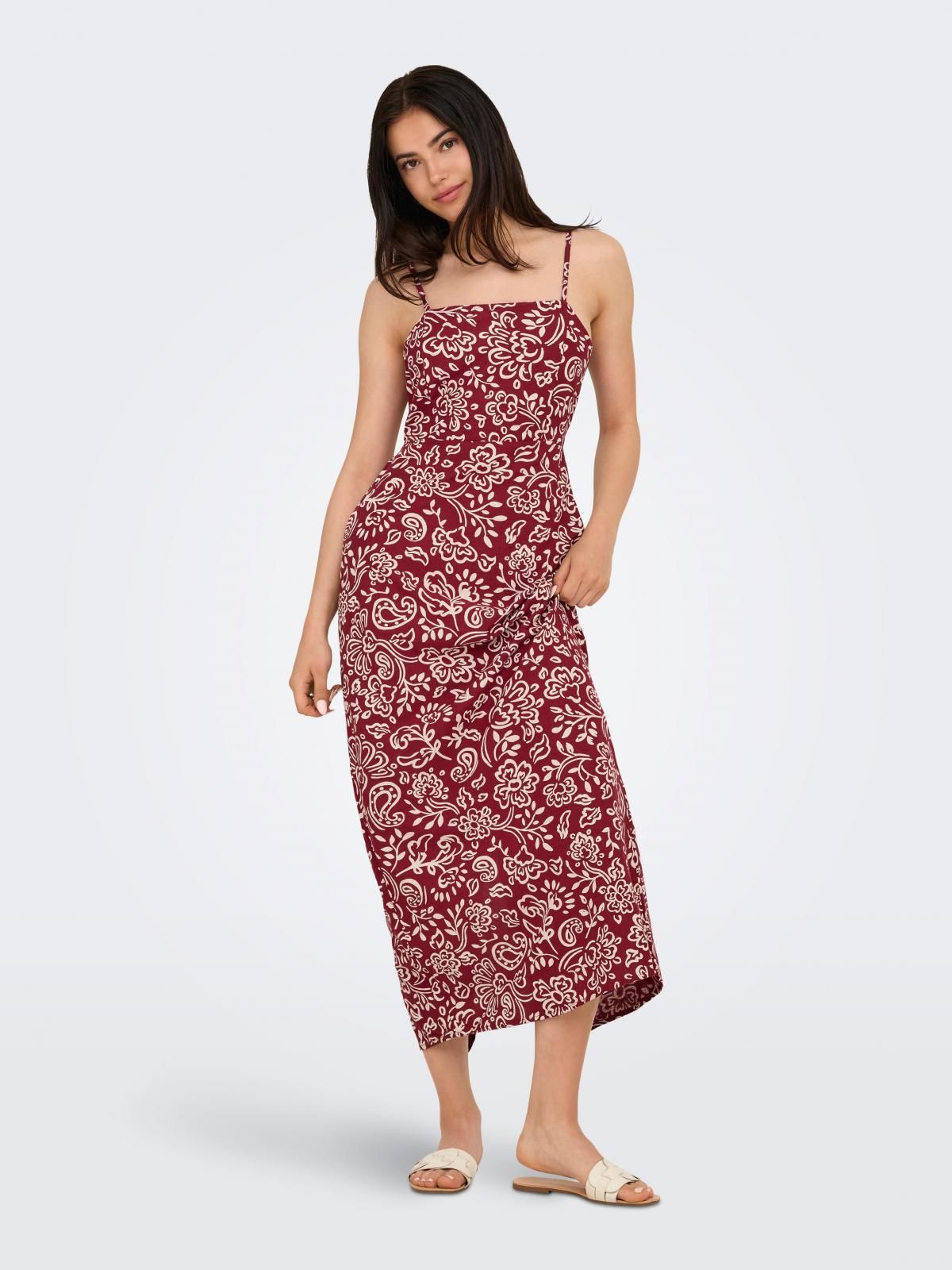 온리 플라워 패턴 캐미솔 미디 원피스 15357771_2053_1228666 RED / SUN-DRIED TOMATO - 상세 이미지 5
