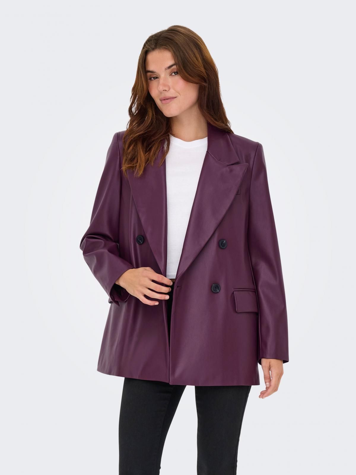 온리 더블브레스트 퍼플 레더 테일러드 재킷 15348943_1045 PURPLE / MAUVE WINE - 상품 이미지
