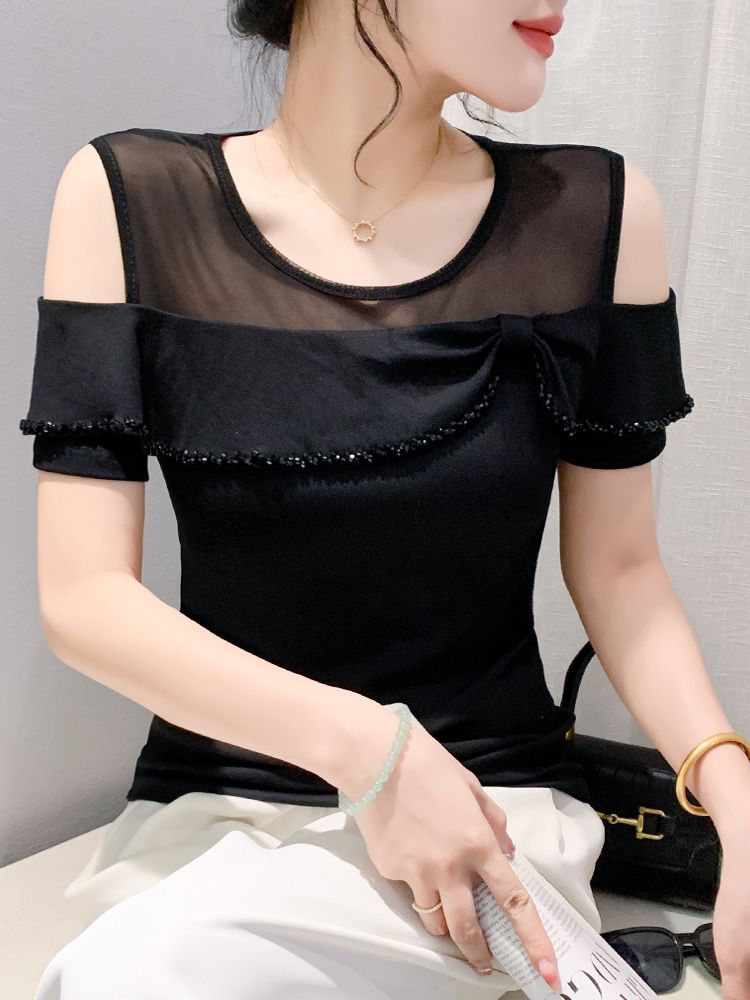 라인댄스복상의 의상 리본 에어로빅 반팔 재즈 스포츠댄스 - 상세 이미지 3