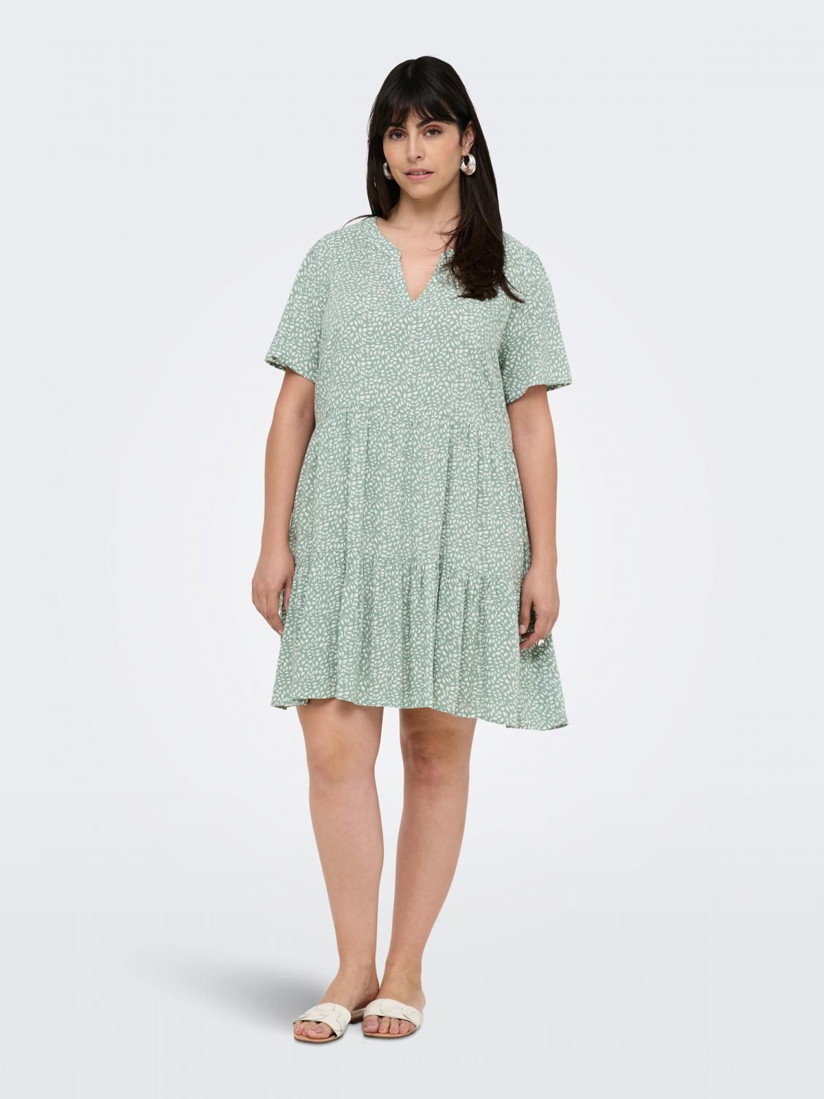 온리 빅사이즈 플레어 미니 원피스 브이넥 15352536_1467_1200335 GREY / CHINOIS GREEN - 상세 이미지 2