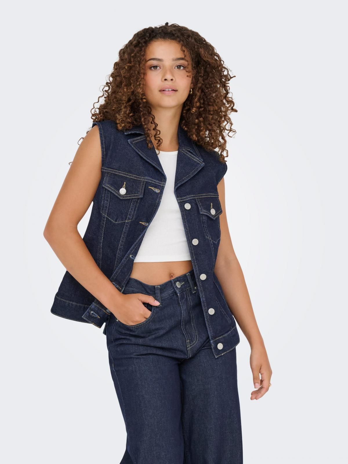 온리 데님 테일러드 베스트 15356846_2114_1216561 BLUE / DARK BLUE DENIM - 상품 이미지