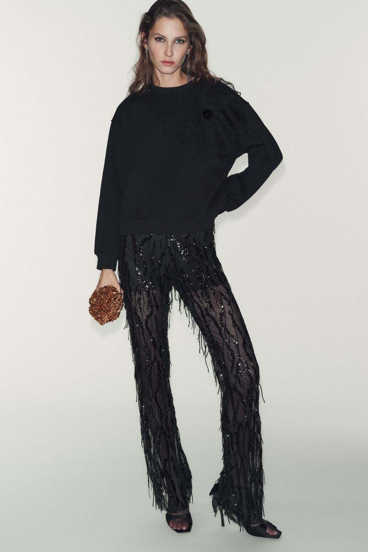 자라 오간자 플라워 블랙 스웨트셔츠 1131/865 BLACK - 상세 이미지 2
