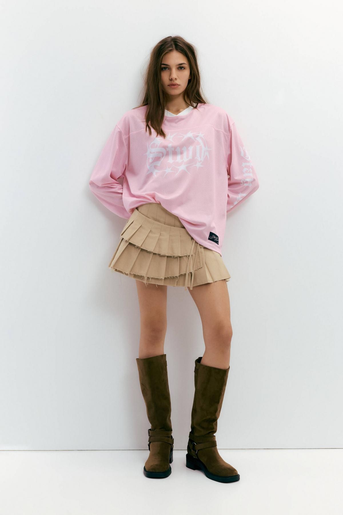 풀앤베어 그래픽 메쉬 풋볼 긴팔 티셔츠 핑크 7153/383 PINK - 상세 이미지 4
