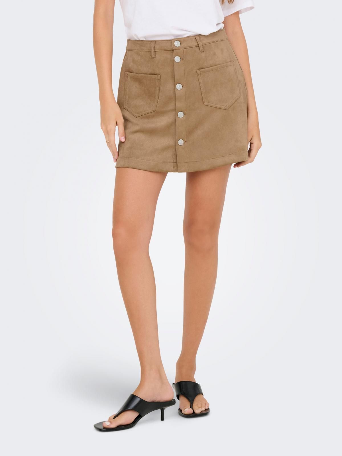 온리 테크니컬 버튼 포인트 미니 스커트 15351289_12943 BROWN / COCOA CREME - 상품 이미지