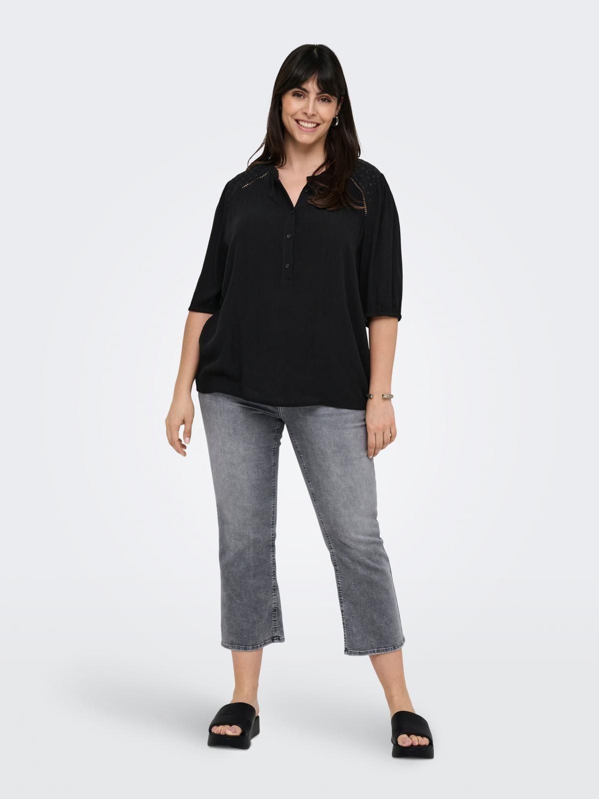 온리 빅사이즈 소프트 비스코스 블라우스 15345789_2161 BLACK / BLACK - 상세 이미지 5