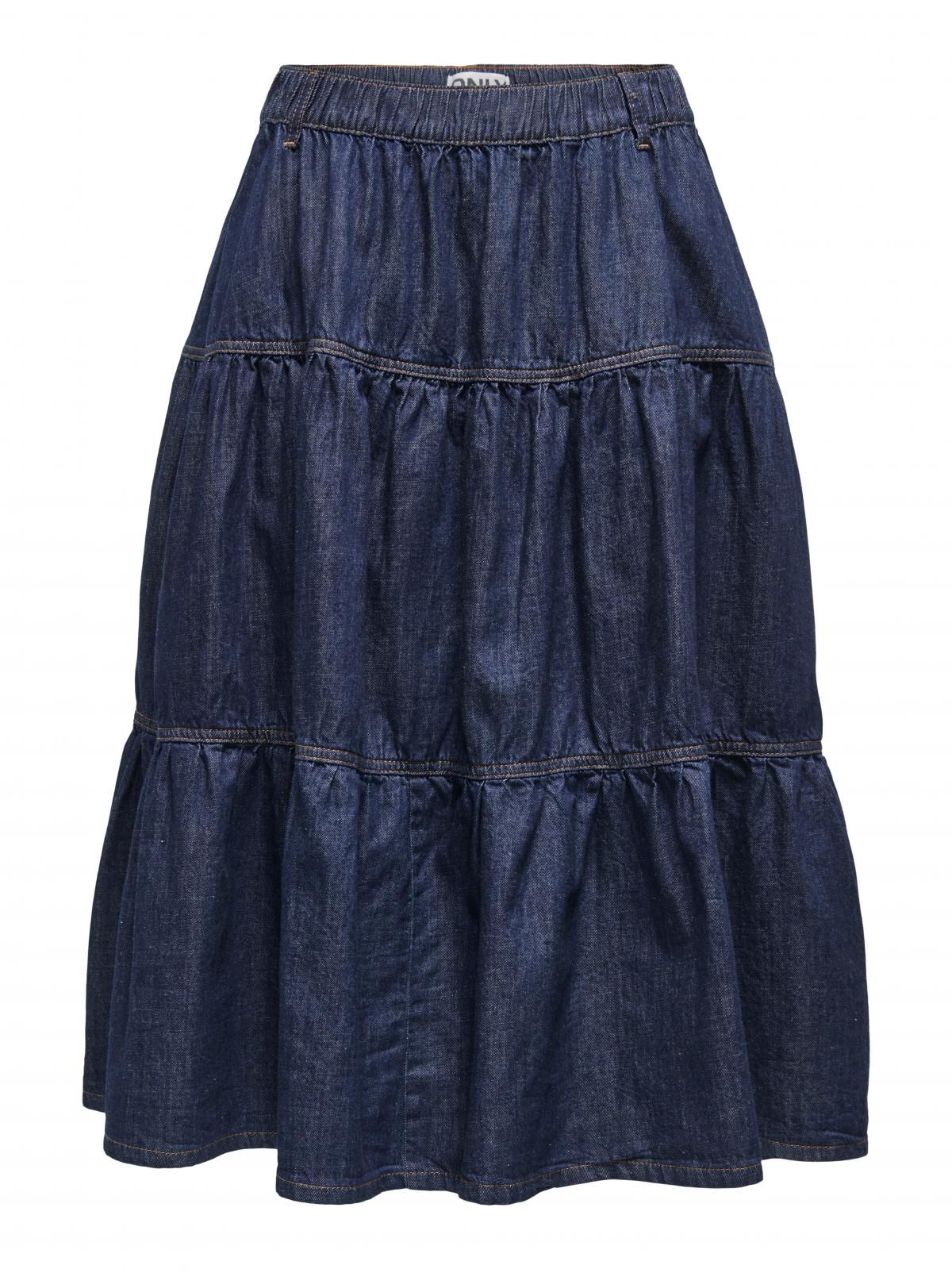 온리 데님 롱 스커트 밴딩 캐주얼 15357968_2114 BLUE / DARK BLUE DENIM - 상세 이미지 3
