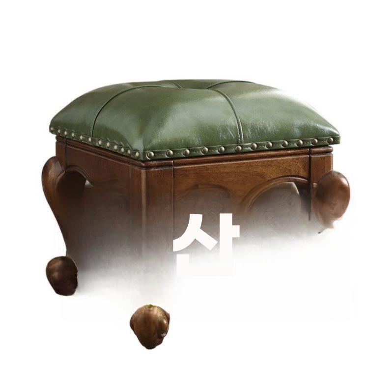 가죽 낮은 스툴 엔틱 유럽풍 빈티지 소파 보조 의자 로우 스툴 옐로우 37x37x38cm - 상품 이미지
