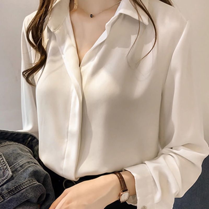 여성 베이직 셔츠 남방 기본 쉬폰 블라우스 카라정장 - 상세 이미지 3