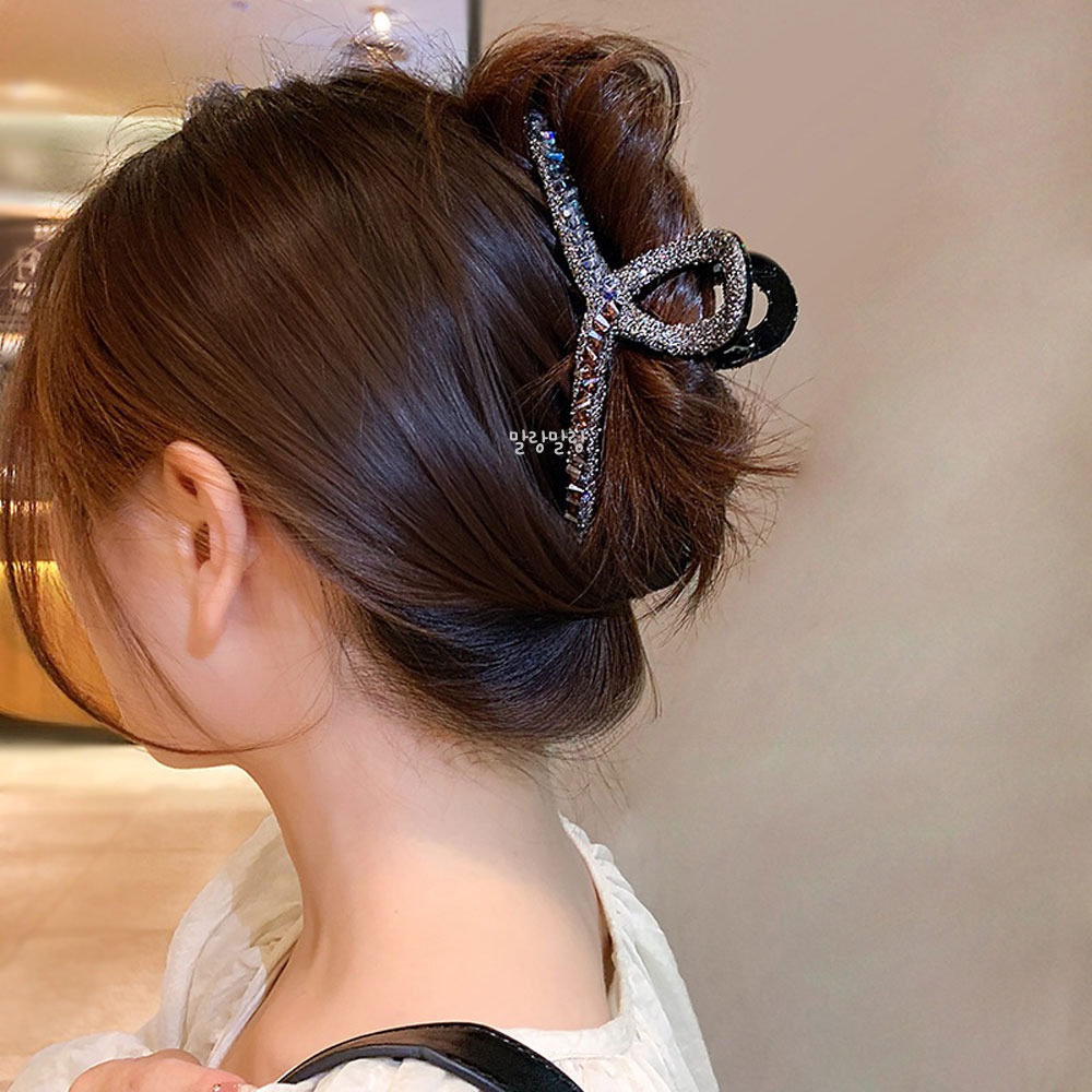 크리스탈 큐빅 꼬임 명품집게핀 긴머리 올림 헤어핀 - 상세 이미지 3