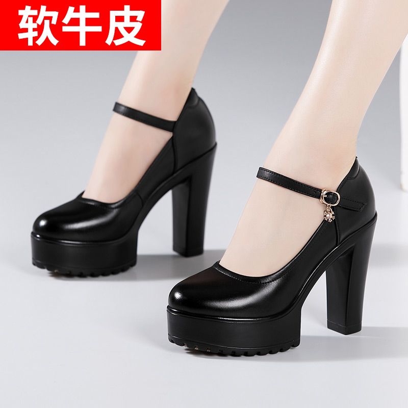 12cm 스트랩 단화 소가죽 구두 빅사이즈 펌프스 - 상세 이미지 5