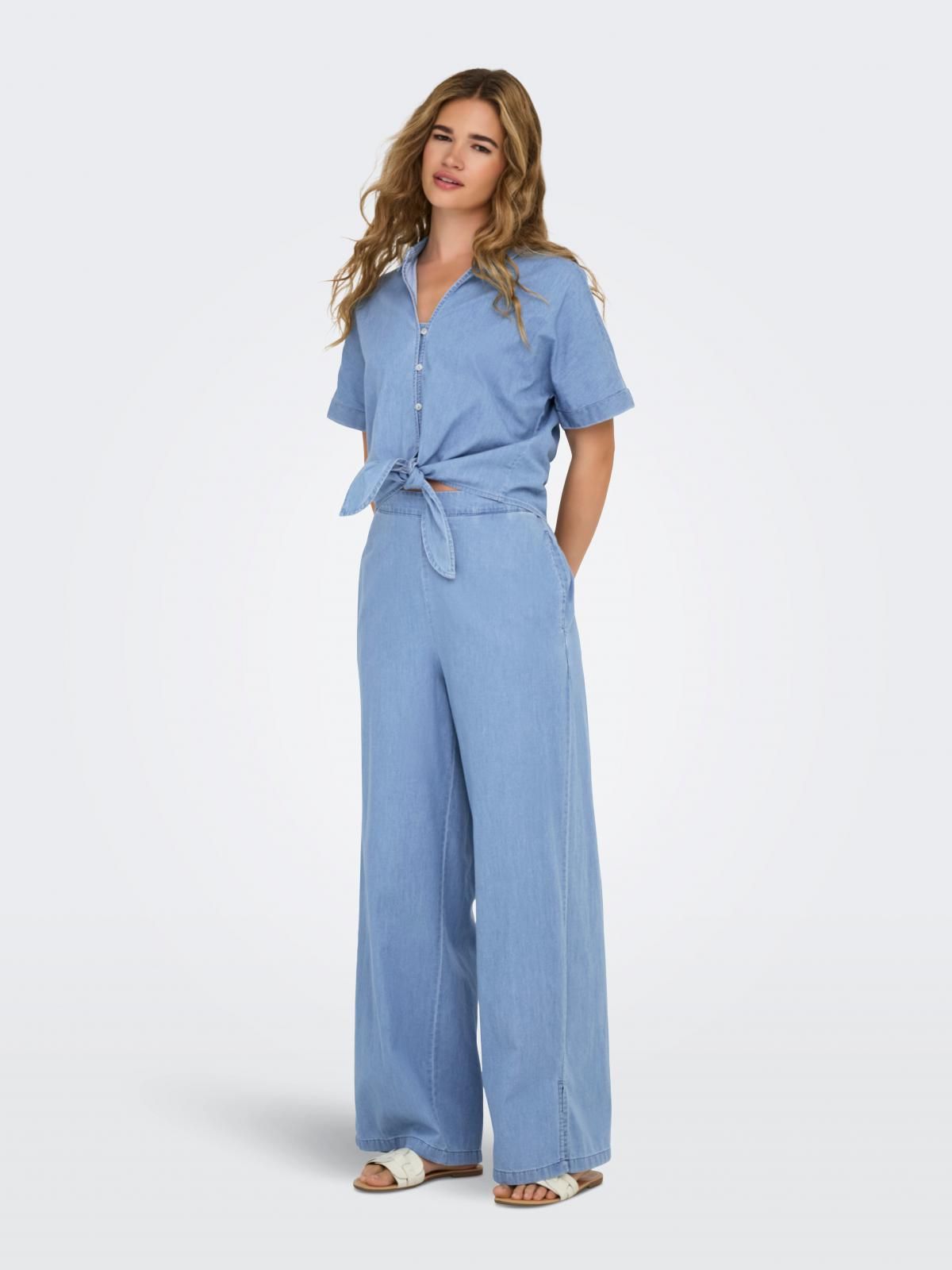 온리 테크니컬 라이트 매듭 반팔 셔츠 15348893_2116 BLUE / LIGHT BLUE DENIM - 상세 이미지 5