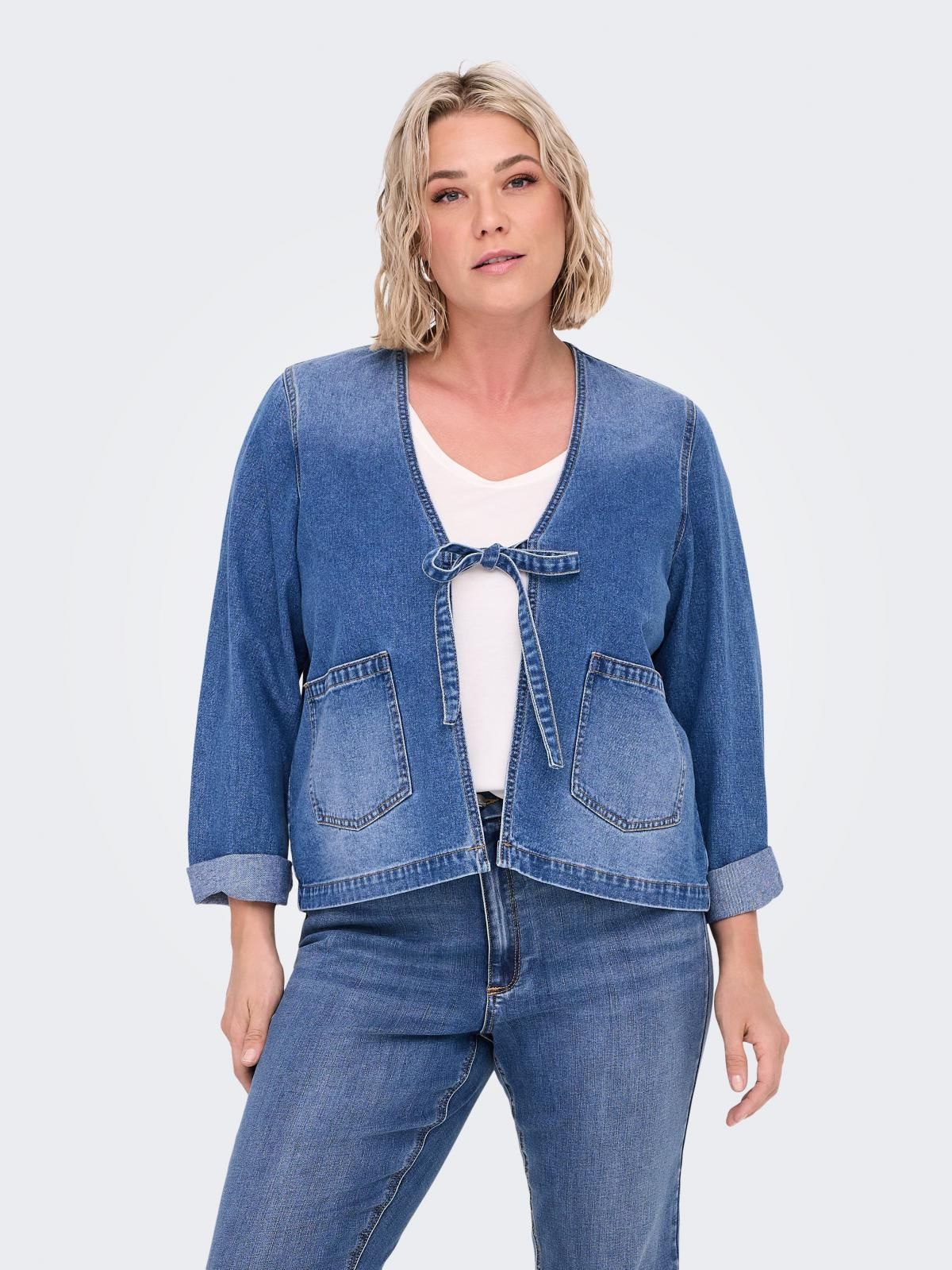 온리 커브핏 데님 라운드넥 리본 재킷 15355475_2115 BLUE / MEDIUM BLUE DENIM - 상품 이미지
