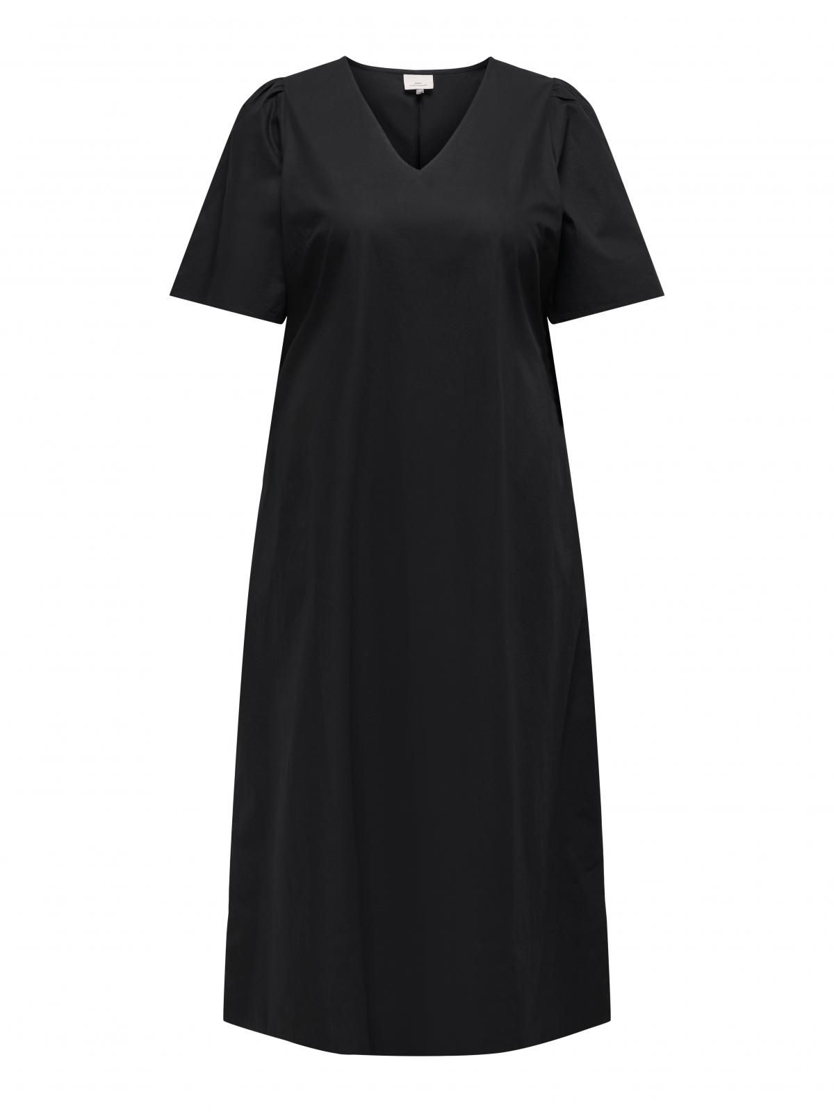 온리 빅사이즈 코튼 브이넥 퍼프 롱 원피스 15355428_2161 BLACK / BLACK - 상세 이미지 3