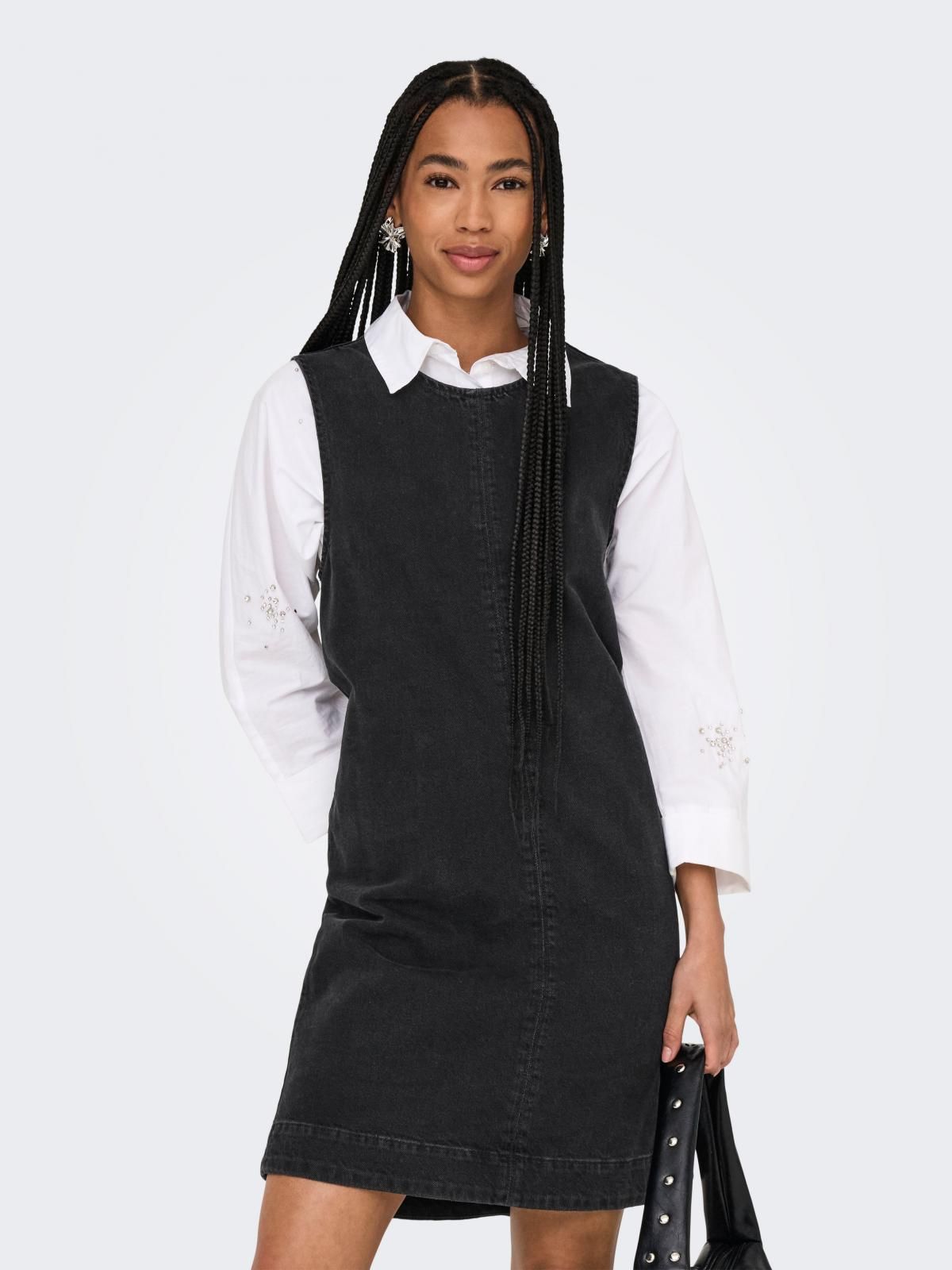 온리 데님 민소매 미니 원피스 라운드넥 15354762_8183 BLACK / WASHED BLACK - 상품 이미지
