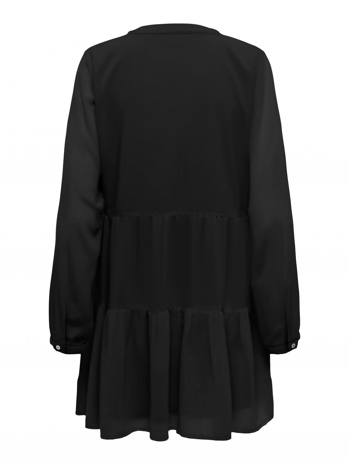 온리 베이직 셔링 브이넥 쉬폰 미니 원피스 15360377_2161 BLACK / BLACK - 상세 이미지 5