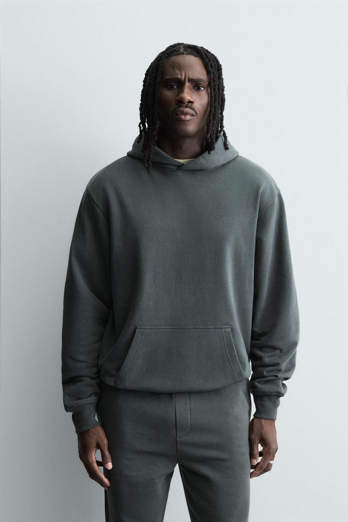 자라 베이직 코튼 후드 스웨트셔츠 0761/370 DARK ANTHRACITE - 상세 이미지 3