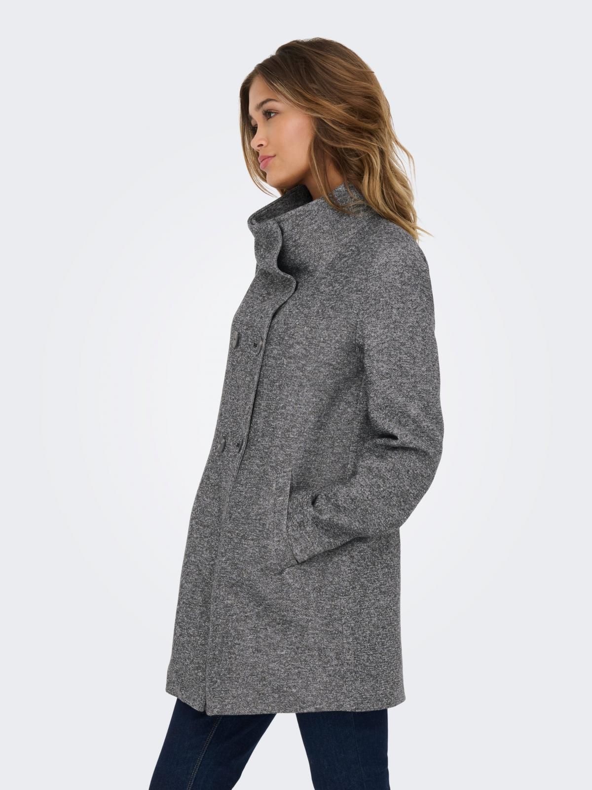 온리 테크니컬 하이넥 더블버튼 롱코트 15321868_2383_1106900 GREY / DARK GREY MELANGE - 상품 이미지