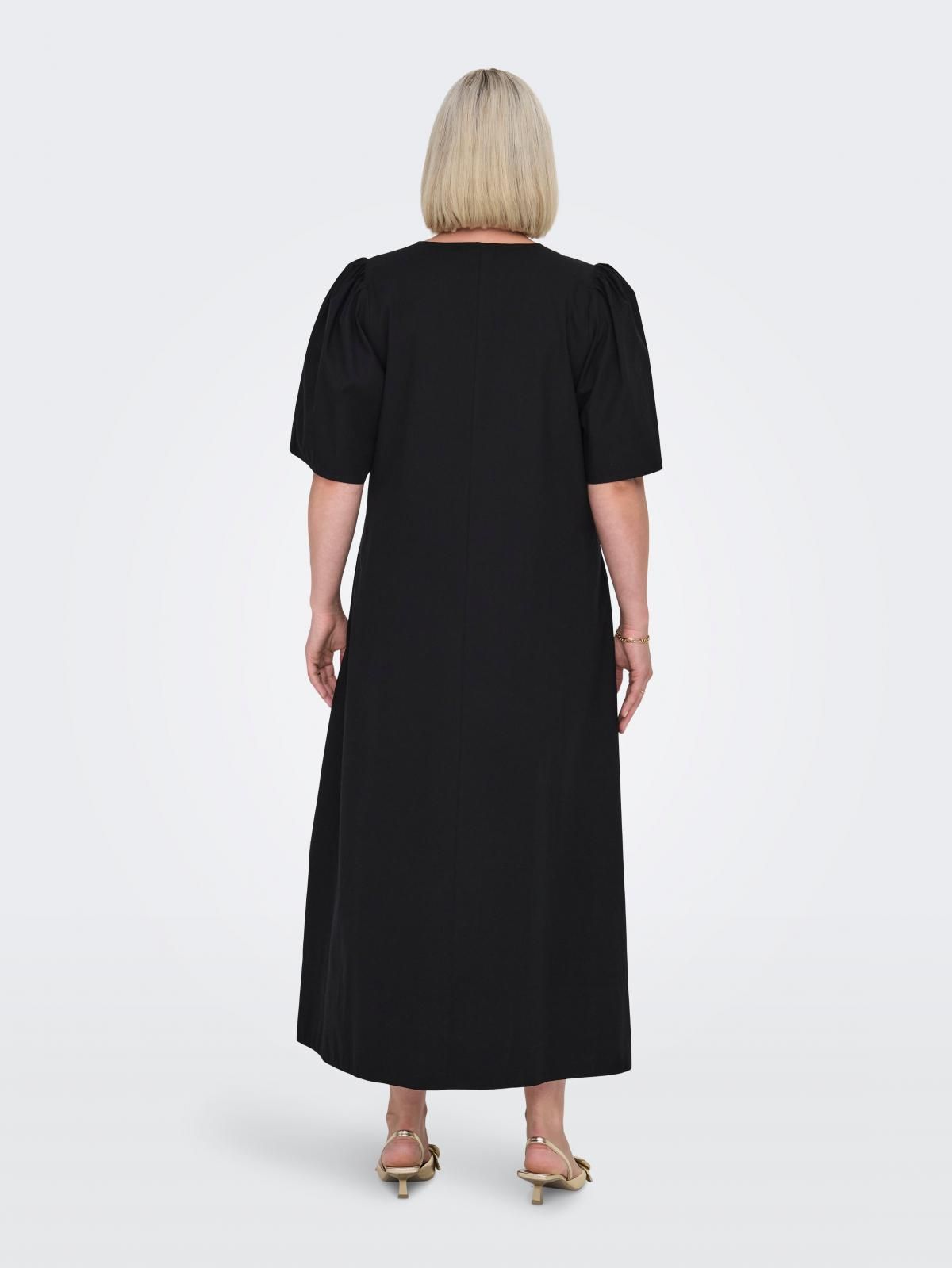 온리 빅사이즈 코튼 브이넥 퍼프 롱 원피스 15355428_2161 BLACK / BLACK - 상세 이미지 2