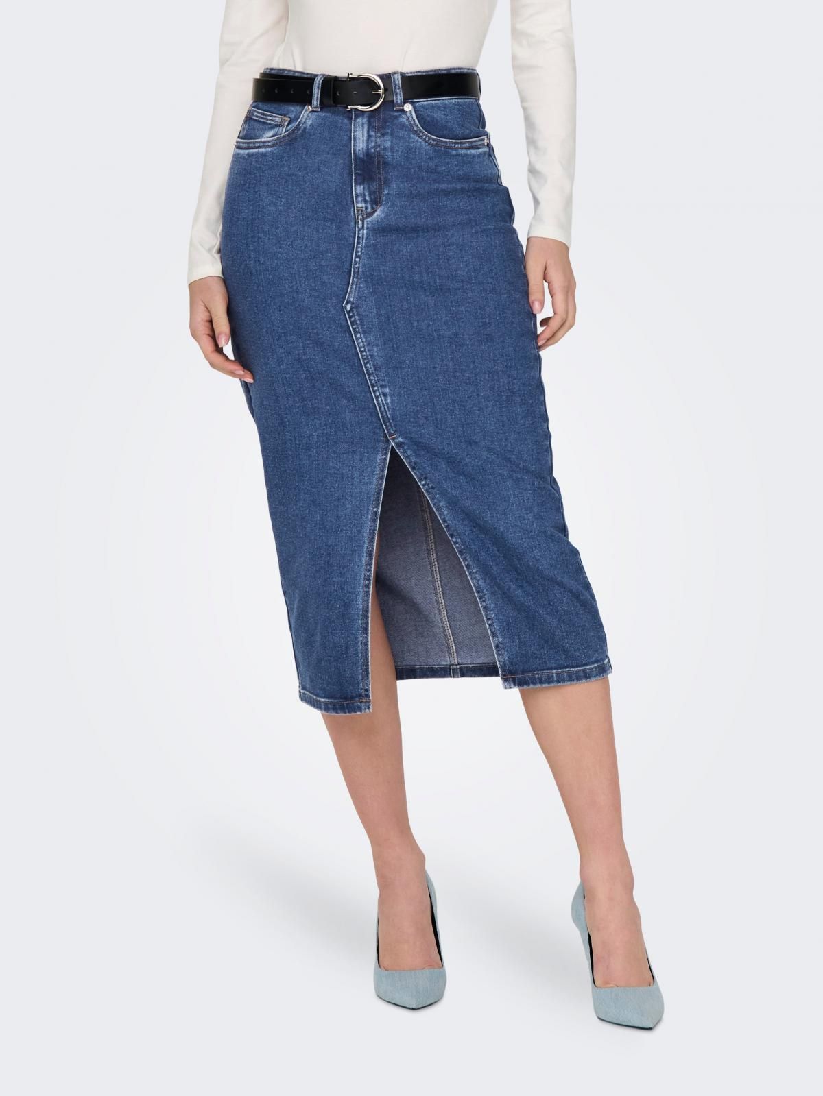 온리 데님 미디 트렌디 슬릿 스커트 15324365_2115 BLUE / MEDIUM BLUE DENIM - 상품 이미지