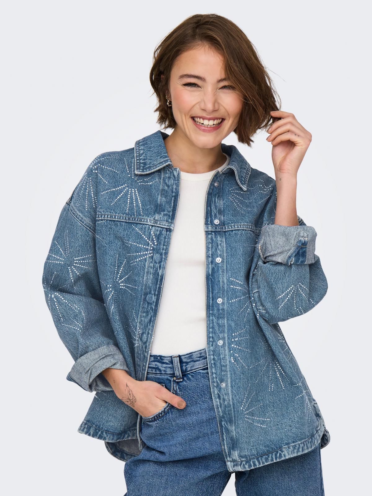 온리 오버사이즈 데님 셔츠 버튼업 15334966_2115_1147069 BLUE / MEDIUM BLUE DENIM - 상품 이미지