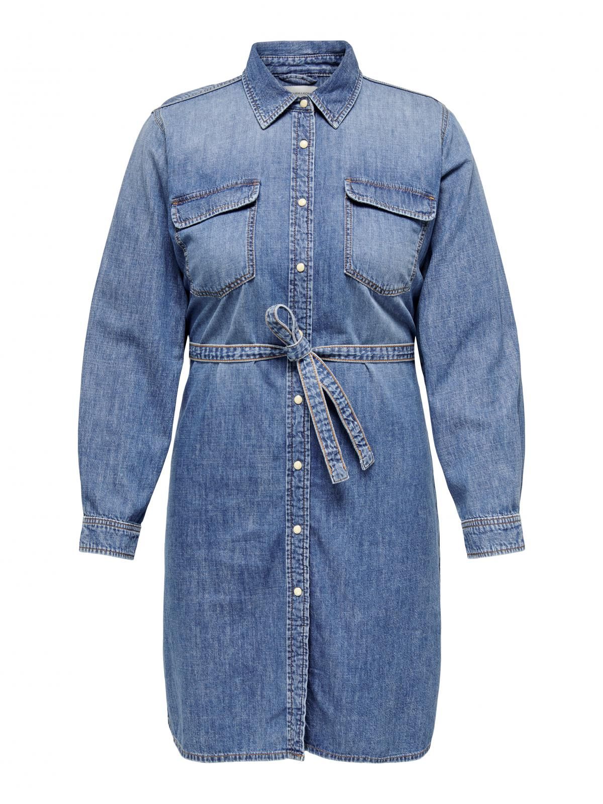 온리 트렌디 데님 브이넥 벨트 미니 원피스 15328541_2115 BLUE / MEDIUM BLUE DENIM - 상세 이미지 4