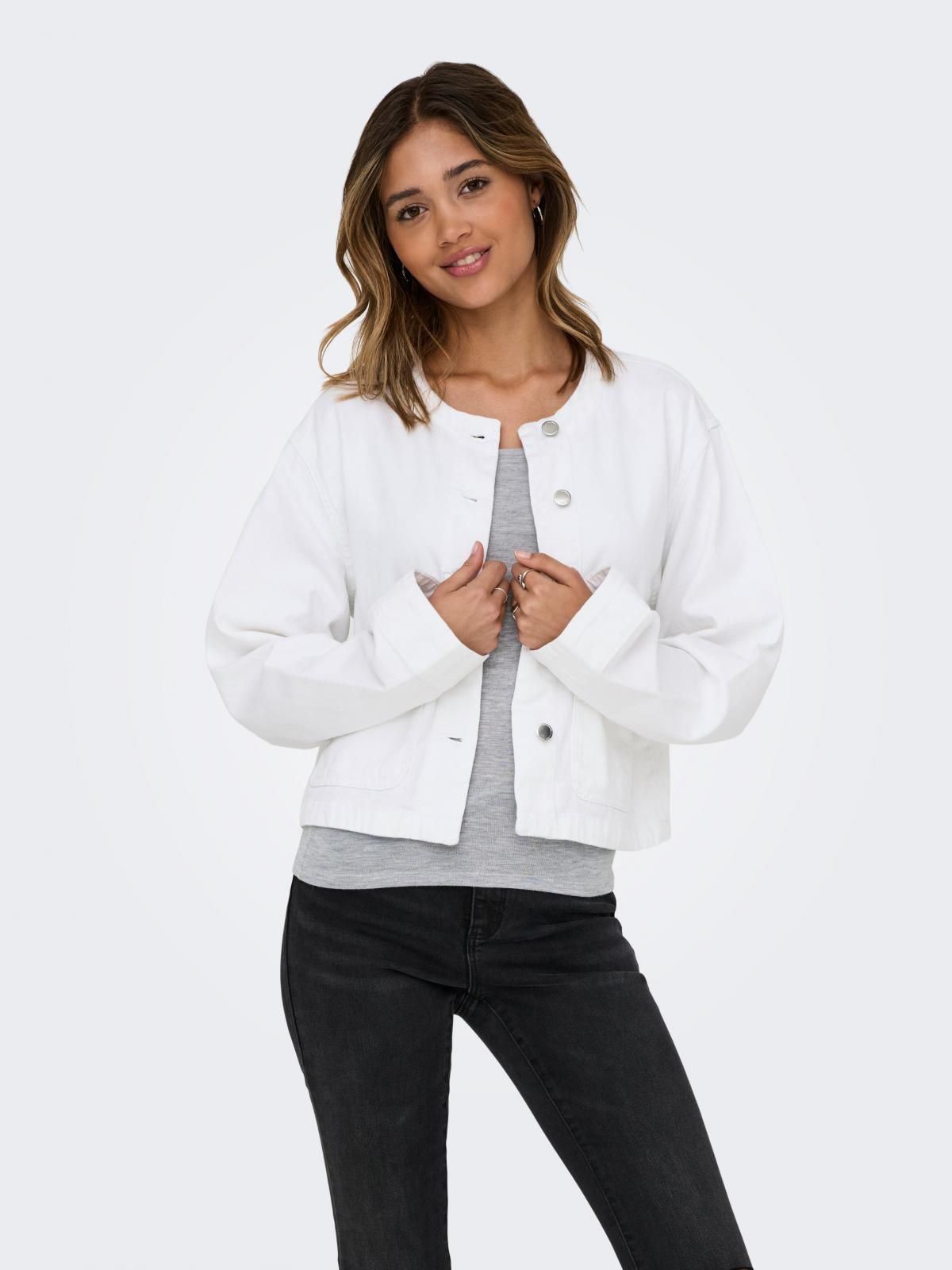 온리 화이트 라운드넥 데님 재킷 15357224_2107 WHITE / WHITE DENIM - 상품 이미지