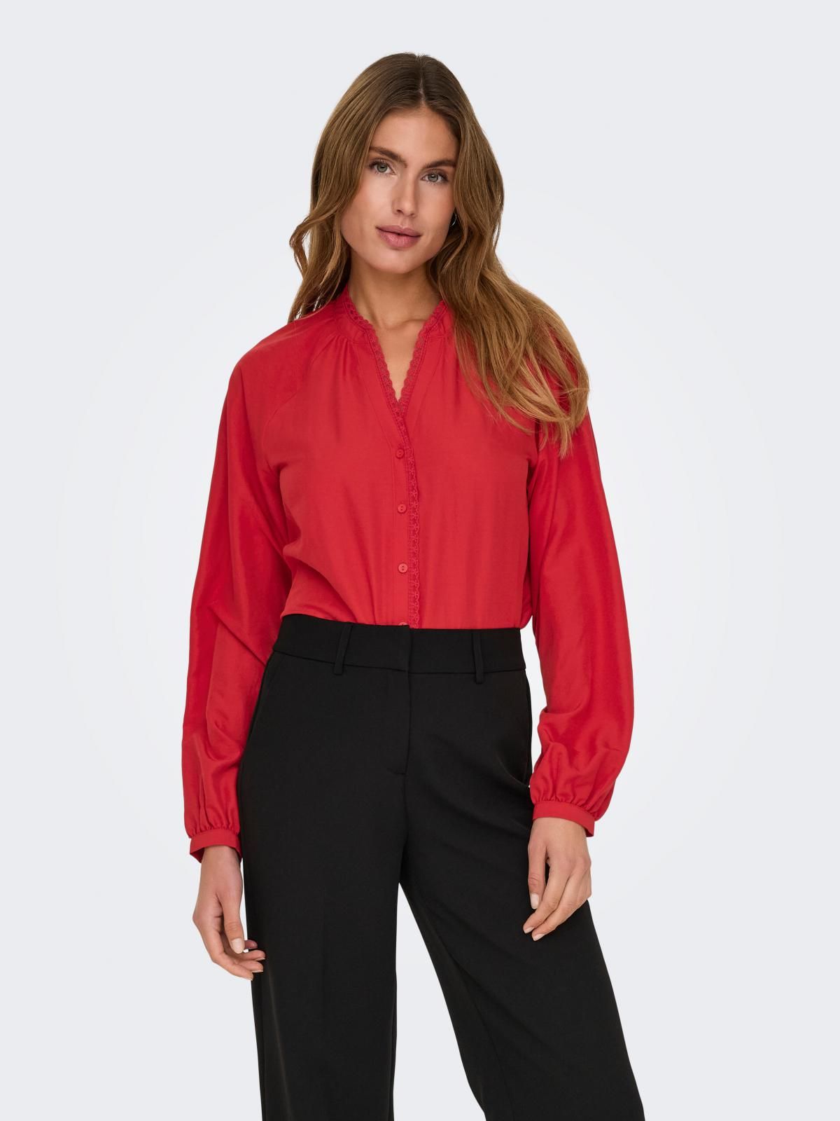 제이디와이 레이스 디테일 레드 긴팔 셔츠 15336910_2060 RED / BARBADOS CHERRY - 상세 이미지 2