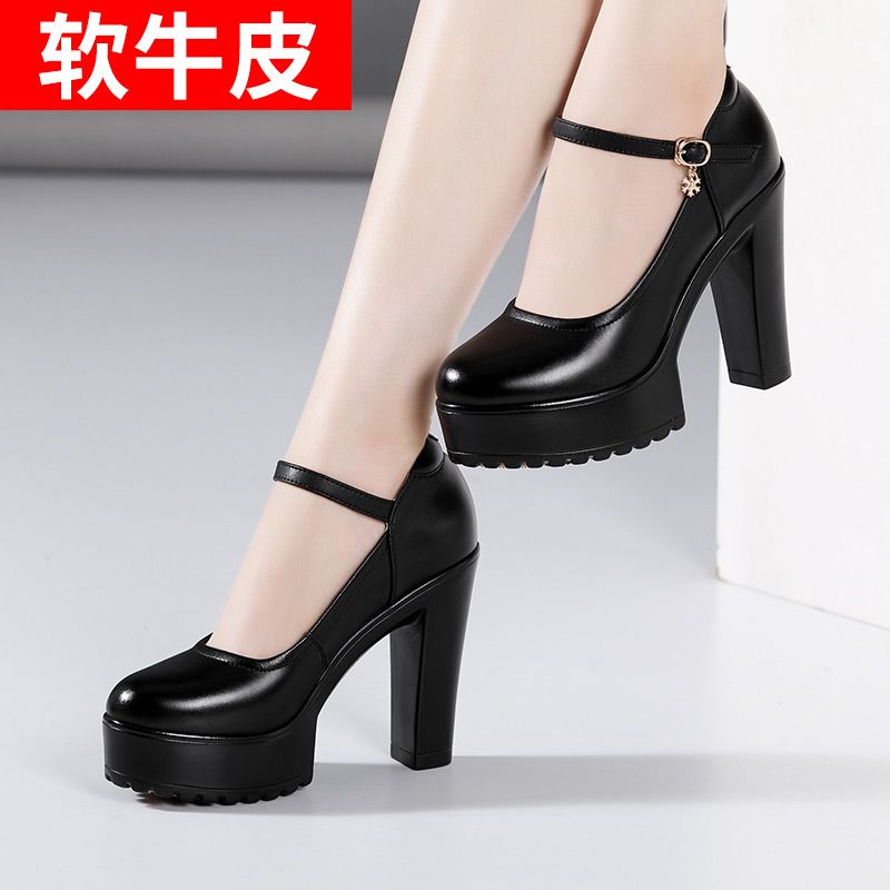 12cm 스트랩 단화 소가죽 구두 빅사이즈 펌프스 - 상세 이미지 4