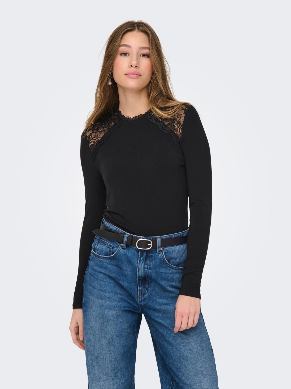 제이디와이 레이스 하이넥 블랙 긴팔 티셔츠 15339275_2161 BLACK / BLACK - 상품 이미지