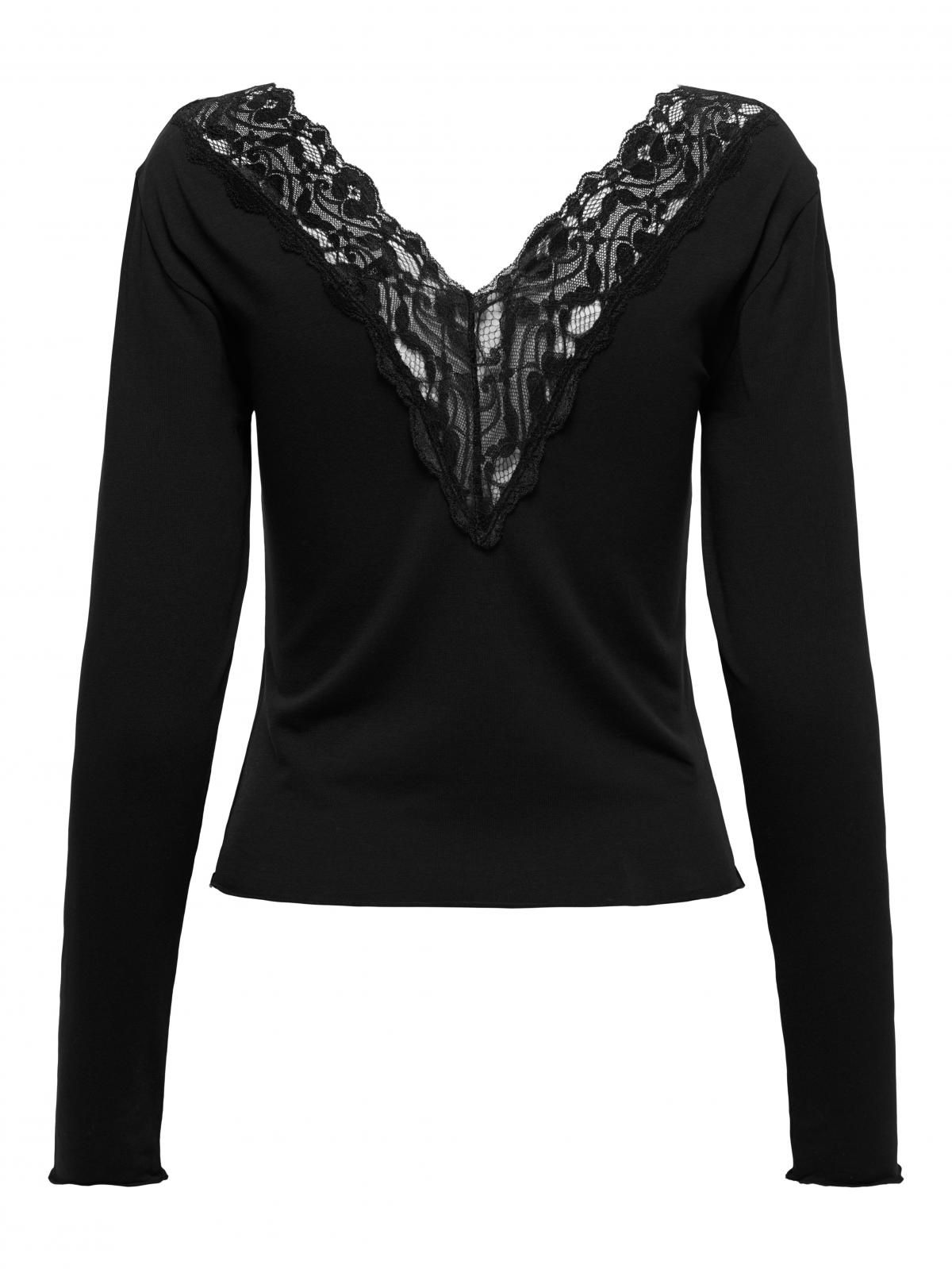 온리 레이스 브이넥 슬림핏 롱슬리브 탑 15366703_2161_1244643 BLACK / BLACK - 상세 이미지 4