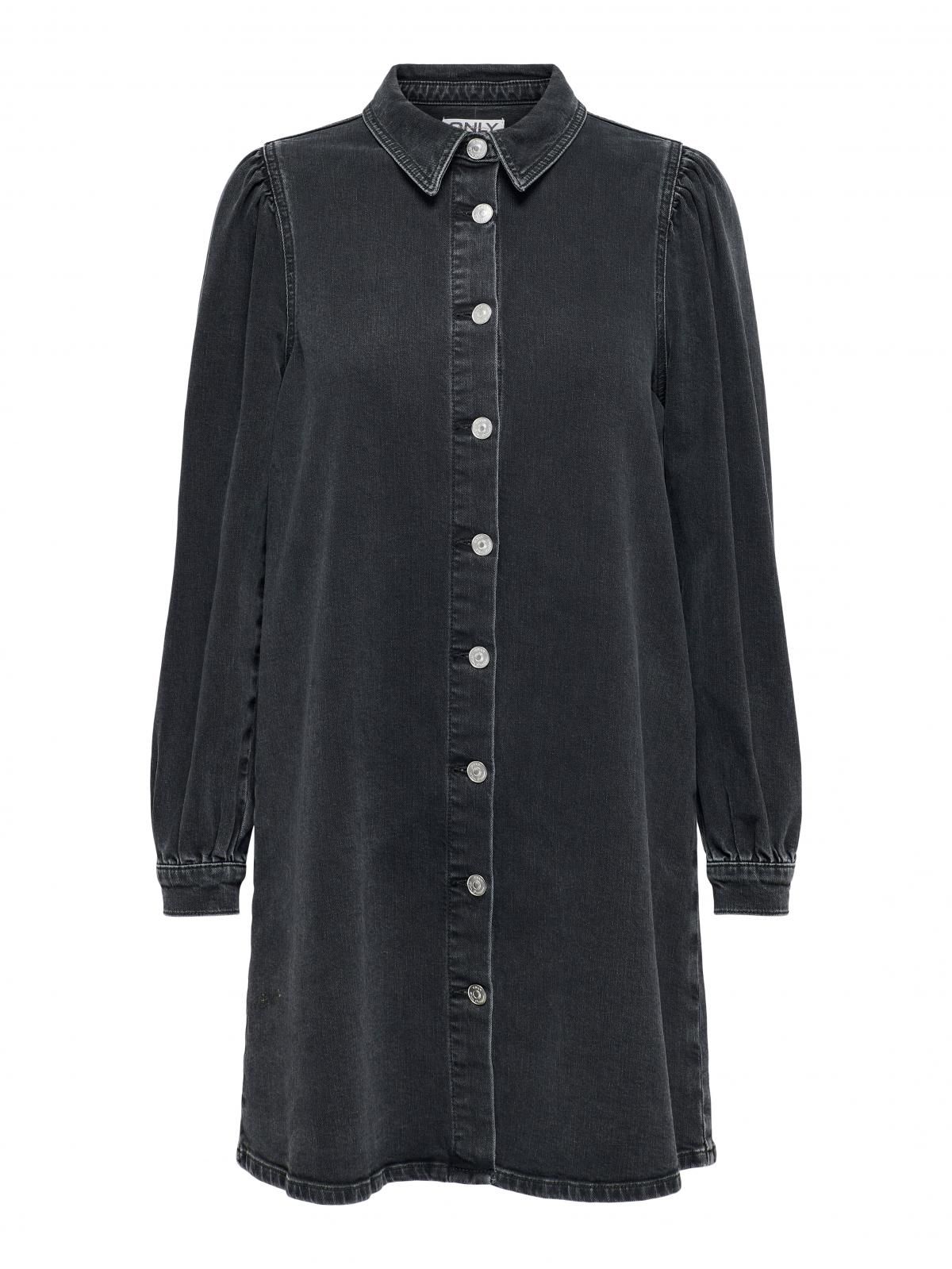 온리 데님 퍼프소매 셔츠카라 미니 원피스 15345570_8183 BLACK / WASHED BLACK - 상세 이미지 3