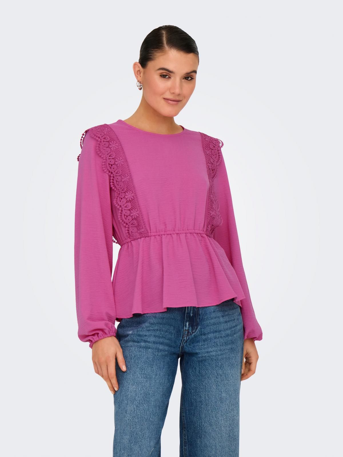 온리 레이스 디테일 러플 핑크 긴팔 셔츠 15354249_838 ROSE / RASPBERRY ROSE - 상품 이미지