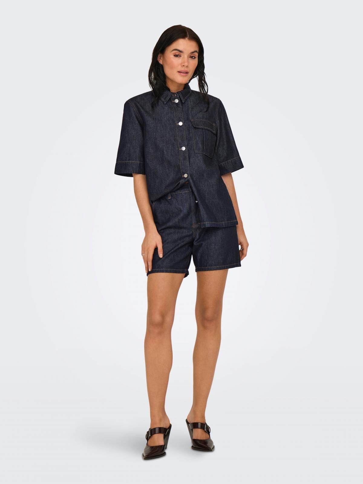 제이디와이 오버사이즈 진청 데님 반팔 셔츠 15347515_2114 BLUE / DARK BLUE DENIM - 상세 이미지 5
