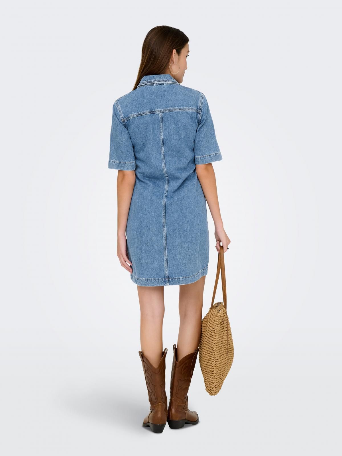 온리 데님 미니 원피스 셔츠카라 15359077_2115 BLUE / MEDIUM BLUE DENIM - 상세 이미지 3